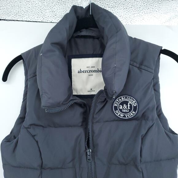 Abercrombie Kid Boy Y2K Gorpcore Goose Down Puffer Mock Vest Navy A&F Patch M - Picture 2 of 9